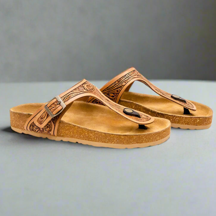 Grashius Western Hand Tooled Leather Sandals