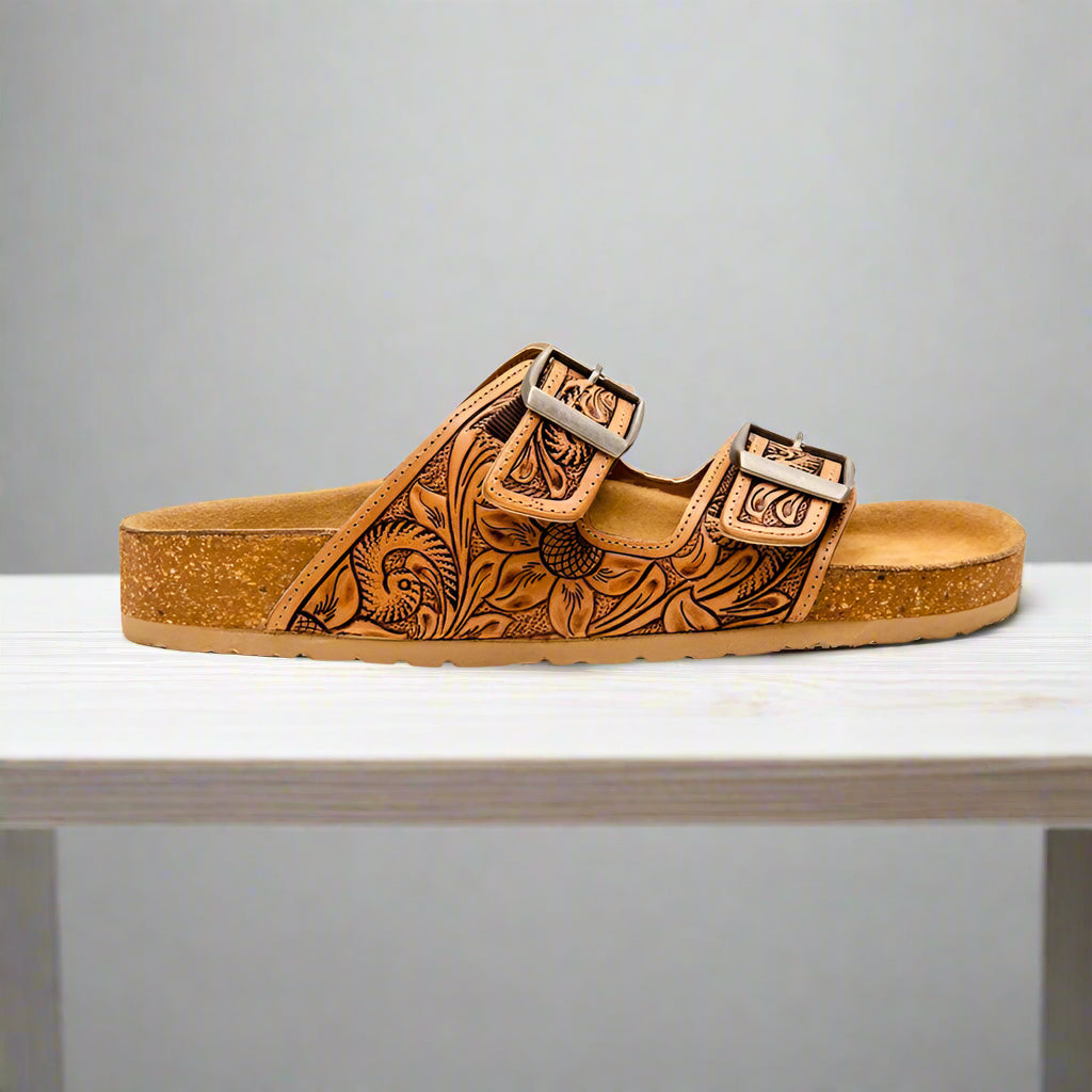 Myra Hand Tooled Leather Sandals - Footo
