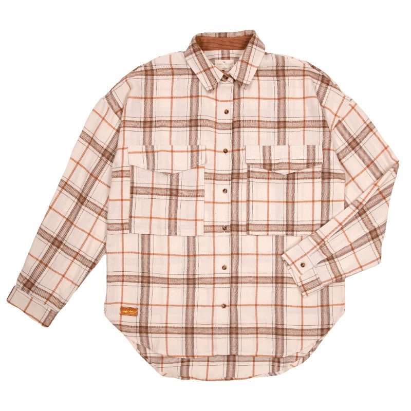 Cotton Poly Blend Plaid Shacket in Tan