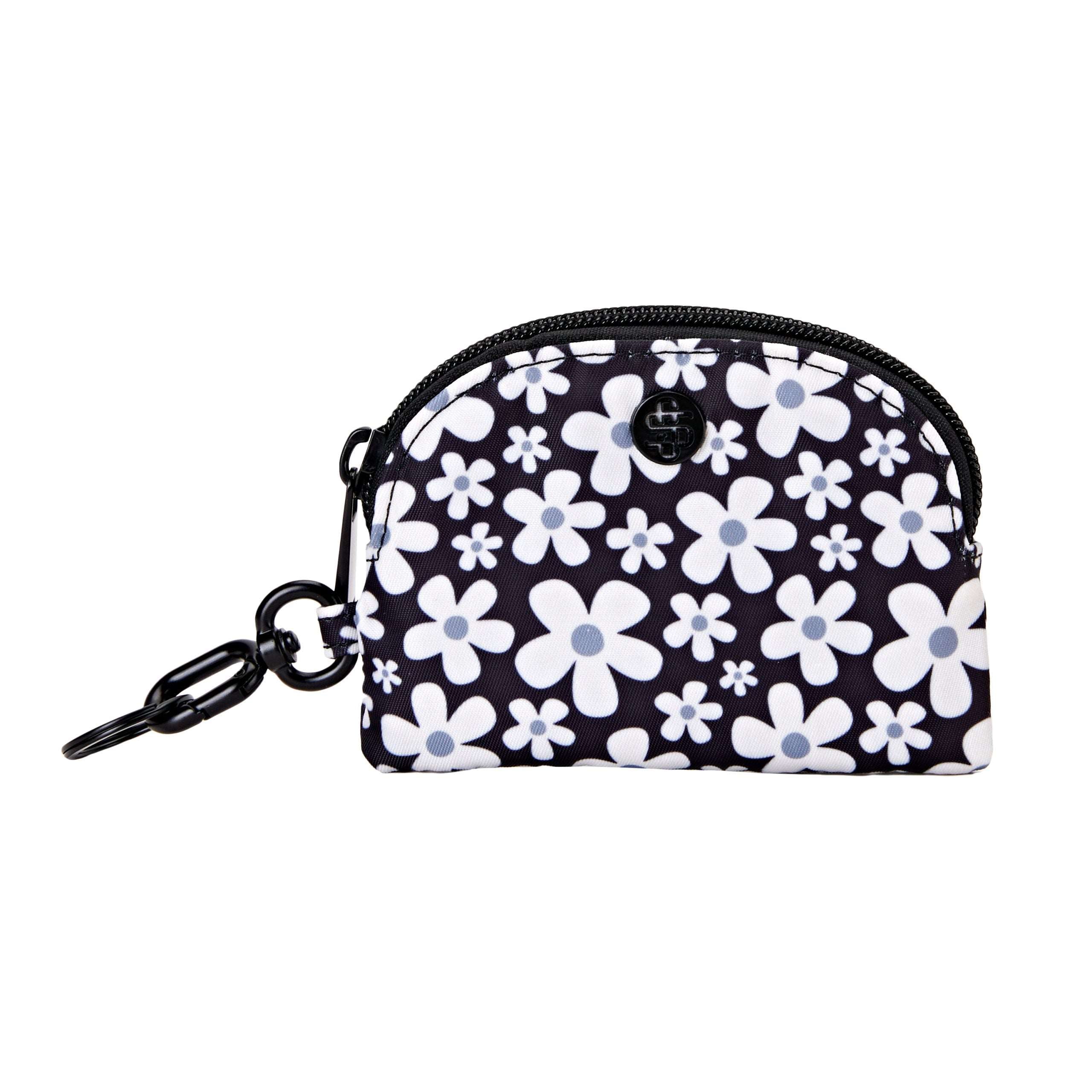 Black Flowers Small Pouch Keychain