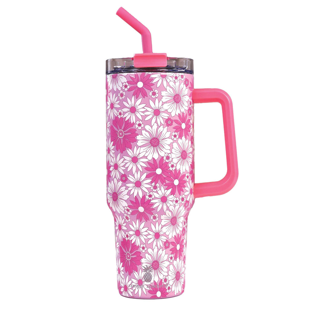 40oz Tumbler with Stainless Steel Straw - Pink Flowers