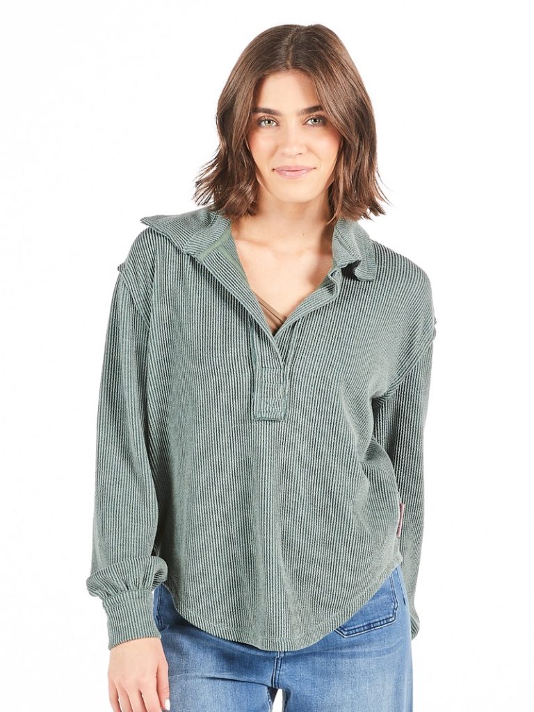 Simply Southern Knit Collard Pullover Jade