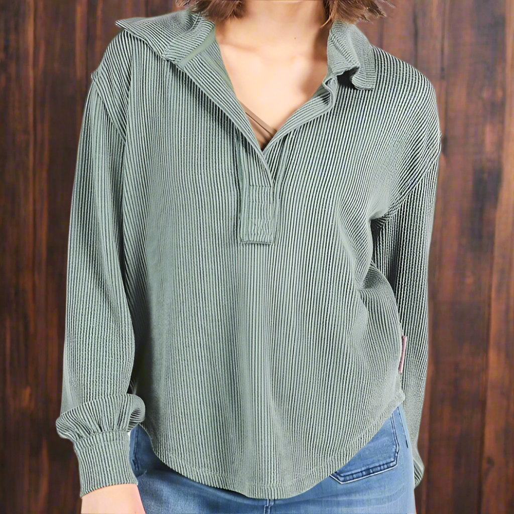 Simply Southern Knit Collard Pullover Jade
