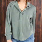 Simply Southern Knit Collard Pullover Jade