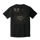 Back view of a black Comfort Colors t-shirt featuring distressed B-2 Spirit stealth bomber artwork.