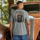 Man wearing the Faithful and True black Labrador Comfort Colors Grey t-shirt beside a vintage pickup truck outdoors.
