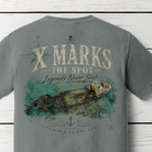 Shipwreck coastal graphic inspired by Aruba waters with vintage nautical artwork on a Comfort Colors Grey shirt.