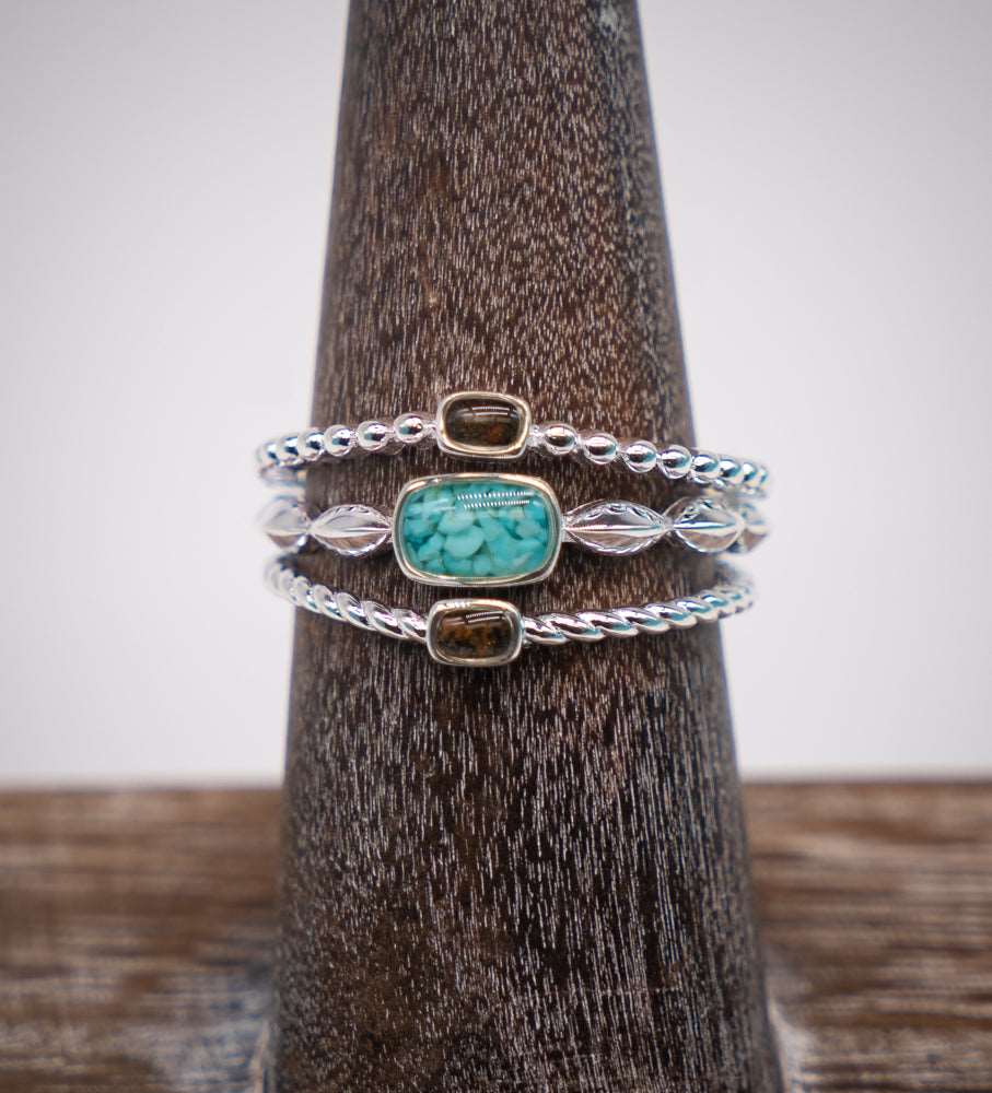 Boho Stack Ring from Dune Jewelry Featuring Turquoise and Blue Ridge Mountains Elements