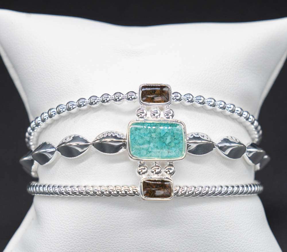 Dune Boho Cuff Bracelet featuring Turquoise and Blue Ridge Mountain Elements Sterling Silver