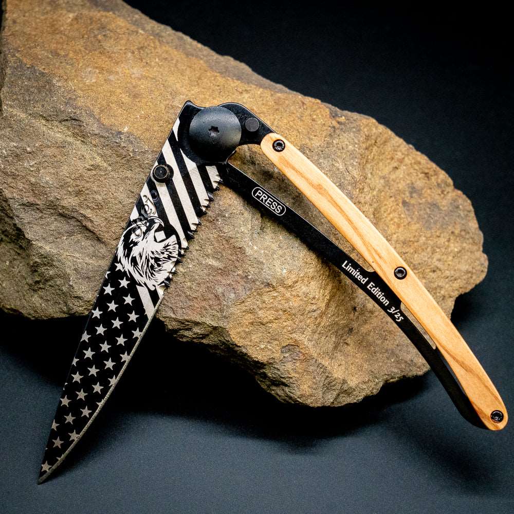Bald Eagle with Flag and Serrated Blade Limited Edition Decorative Pocket Knife 1 of 25