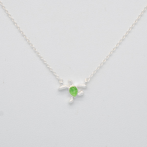 Delicate Dune Sea Turtle Necklace - .925 Sterling Silver with Green Sea Glass Shell - Made in the USA