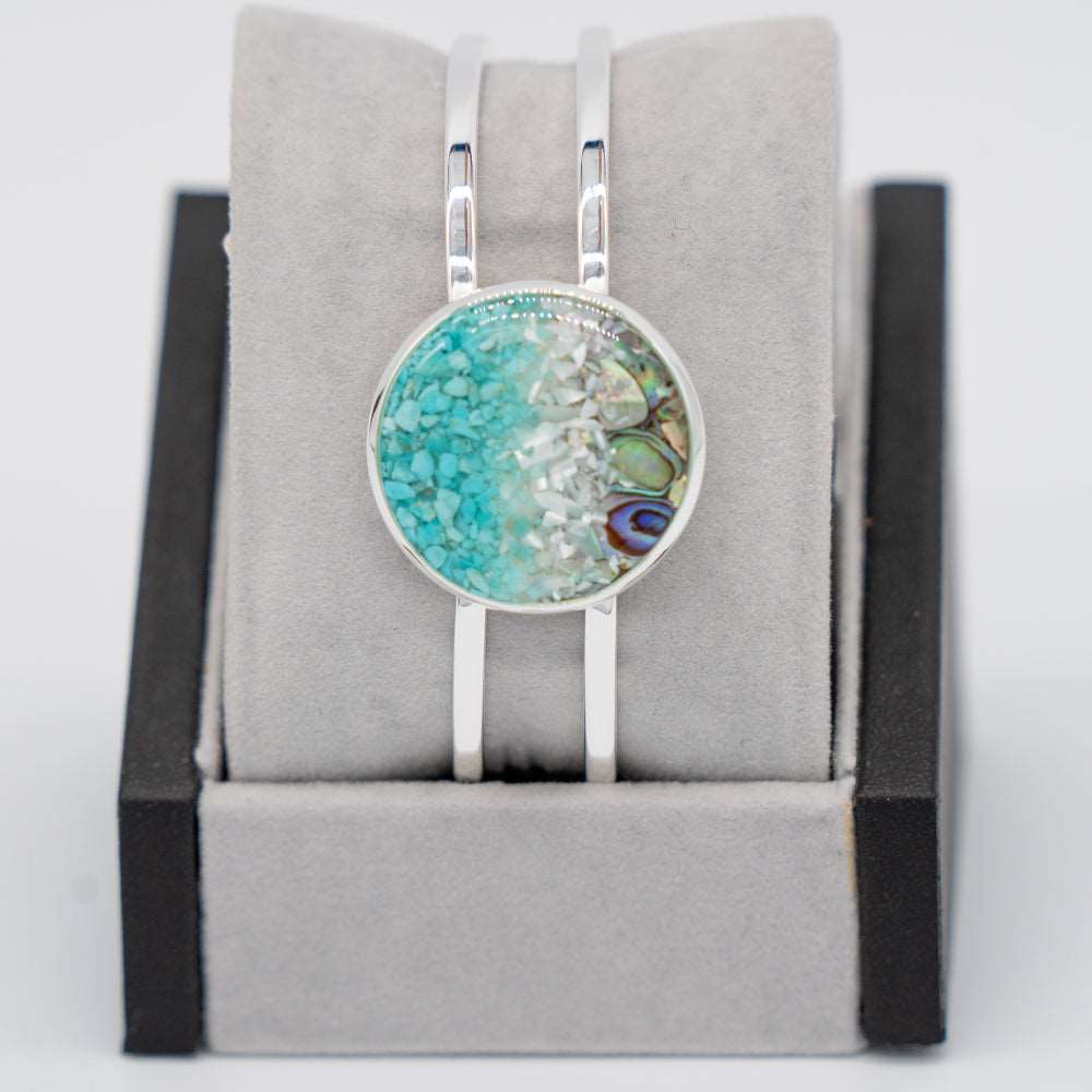 Dune Jewelry Marina Ocean Gradient Cuff Bracelet - Mother of Pearl, Abalone Shell, Turquoise - Made in the USA