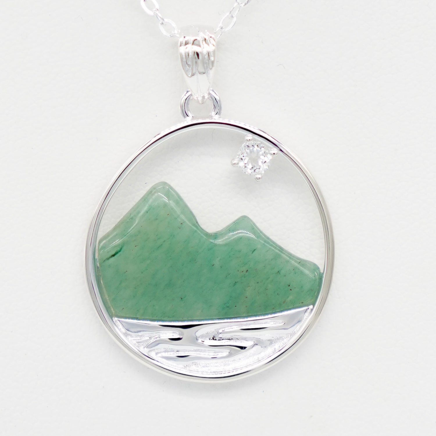 Dune Jewelry Aventuring Jade and White Topaz Sterling Silver Mountain Necklace
