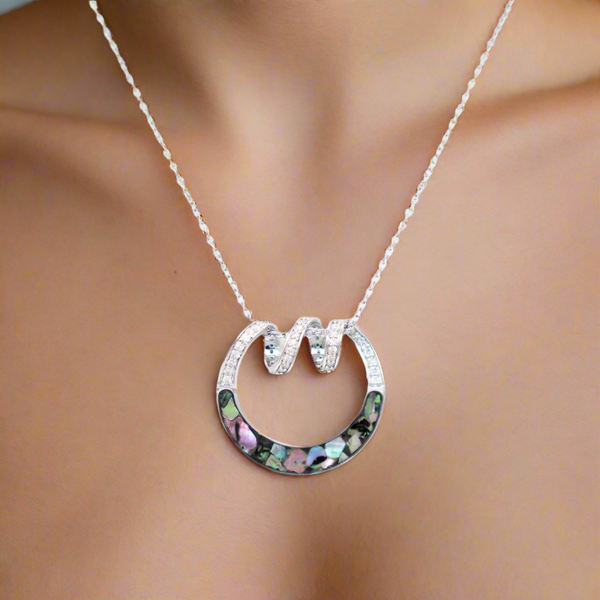 Diamonds and Abalone Shell Spindrift Sterling Silver Necklace