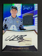 2017 Panini Select William Byron autograph card with race-used fabric patch, signed on card and serial numbered 17 of 25