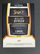 Back of 2017 Panini Select Racing William Byron card showing certification text, NASCAR branding, and serial number 17 of 25