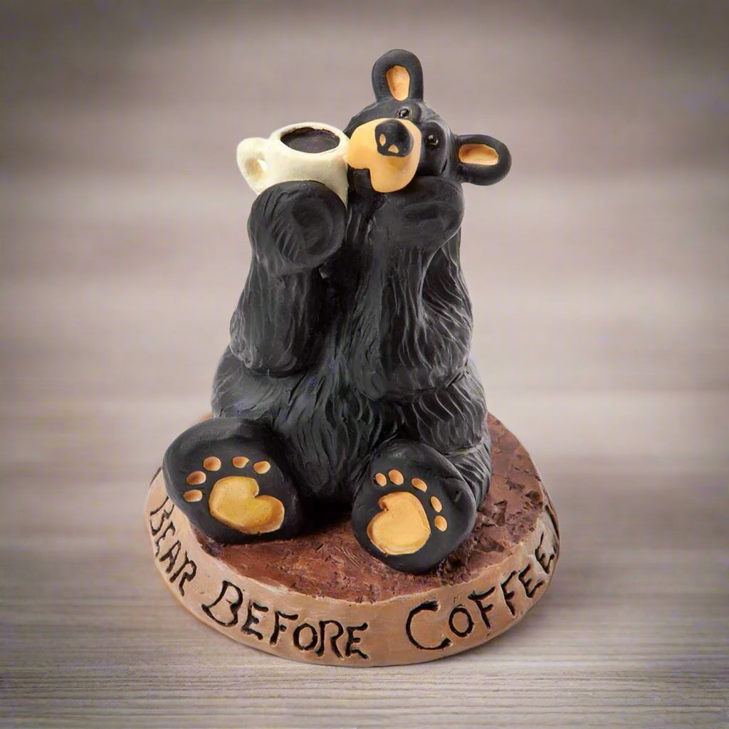 Bearfoots Coffee Drinking Black Bear Figurine by Jeff Fleming
