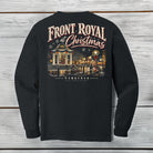 Front Royal at Christmas Virginia Comfort Colors black long sleeve shirt with vintage holiday gazebo and Main Street back graphic