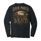 Black Comfort Colors 6014 Back Porch Fall long sleeve T-Shirt with vintage mountain porch design