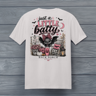 Ice Grey Just a Little Batty Halloween T-Shirt by Back Porch Apparel with cute bat and fall porch design