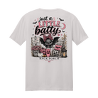 Back Porch Apparel Just a Little Batty Halloween T-Shirt in Ice Grey with pink and black bat graphic