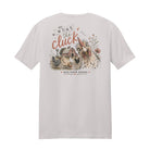 Back view of the What the Cluck funny chicken t-shirt on an ice grey ring spun cotton shirt with white background.