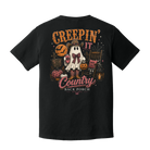 Black Creepin' It Country Ghost Halloween T-Shirt by Back Porch Apparel with Western back graphic