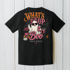 Back Porch Apparel What's Up Boo Halloween T-Shirt in black with cute pink ghost and pumpkin design