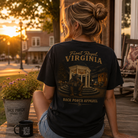 Woman wearing a Bigfoot in Front Royal Back Porch Apparel Comfort Colors Shirt