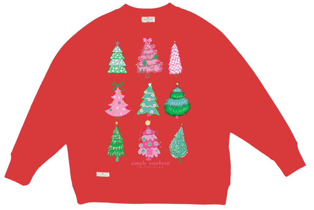 Christmas Holiday Trees Red Crew Sweatshirt