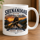 11oz white ceramic Shenandoah River coffee mug featuring an original bald eagle photograph by Scott Turnmeyer, handcrafted in Front Royal, Virginia.