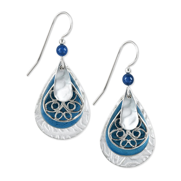 Silver Forest Blue and Silver Filigree USA Hand Crafted Hypoallergenic Earrings