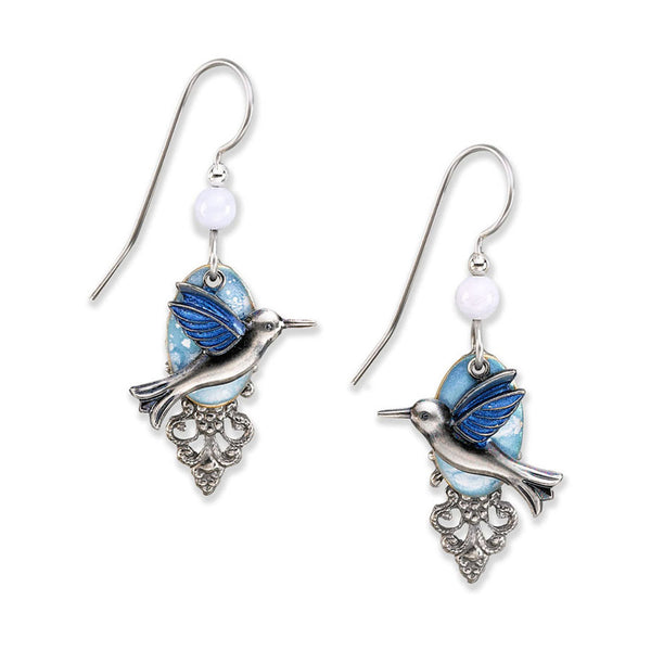 Silver Forest Hummingbirds on Clouds USA Hand Crafted Hypoallergenic Earrings