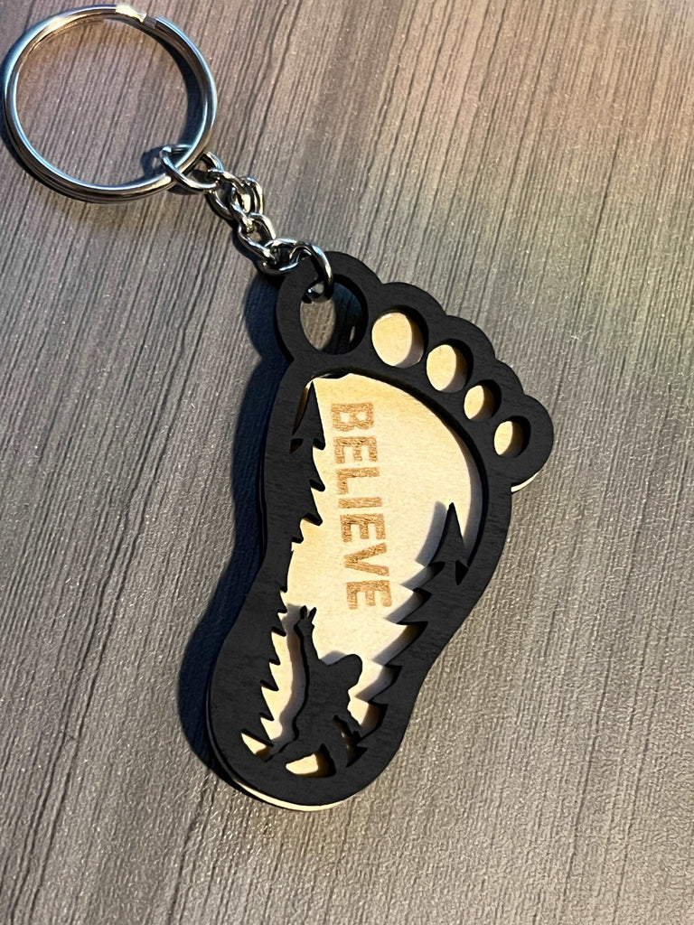 Bigfoot Believe Footprint Keychain
