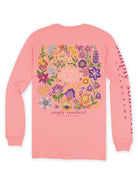 Back view of Simply Southern Tea Rose long sleeve shirt featuring Enjoy the Little Things lettering surrounded by colorful garden wildflowers.