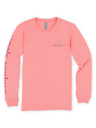 Front view of Simply Southern Enjoy the Little Things long sleeve T-shirt in Tea Rose pink with left chest logo and branded sleeve.