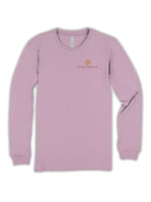 Front view of Simply Southern Let Kindness Bloom long sleeve T-shirt in Wisteria lavender with small left chest logo.