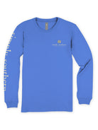 Front of Bali Blue Simply Southern long sleeve T-shirt with small left chest logo and Simply Southern sleeve lettering.