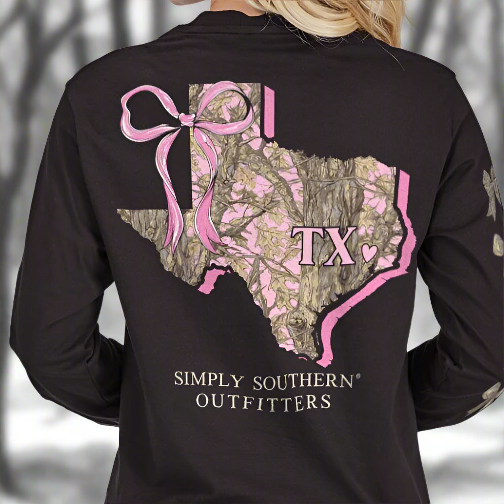Simply Southern Pink Camouflage Texas Long Sleeve T-Shirt