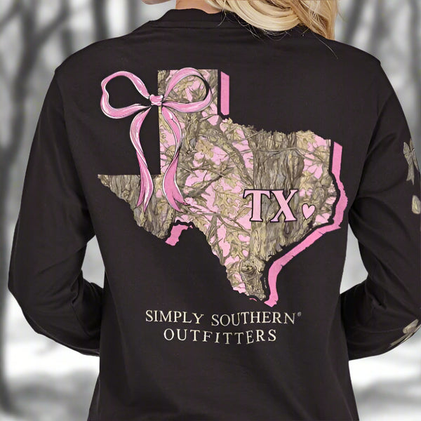 Simply Southern Pink Camouflage Texas Long Sleeve T-Shirt