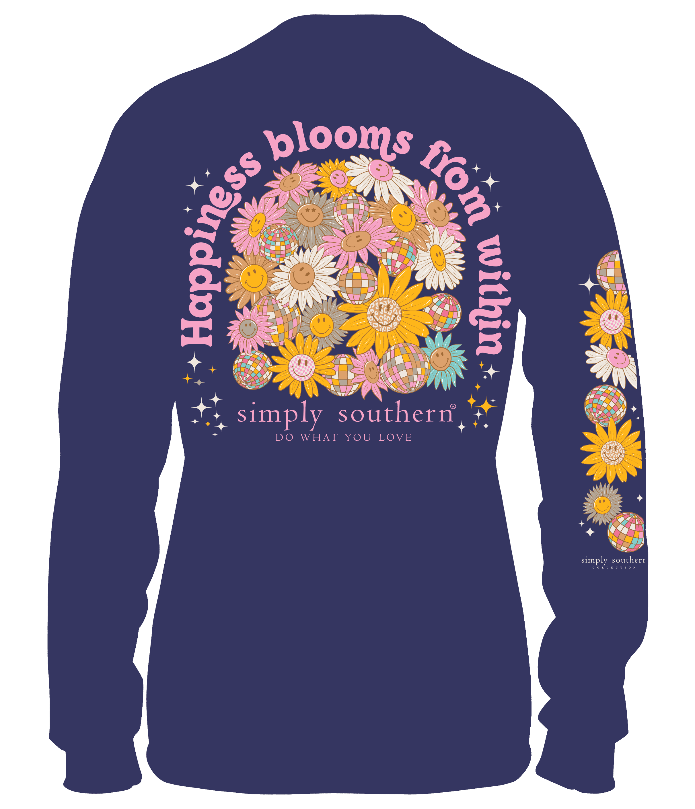 "Simply Southern 100% Cotton Long Sleeve T-Shirt - 'Happiness Blooms from Within' with Floral Design