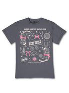 Simply Southern Raised Country Social Club Stay Wild mineral washed T-shirt in Graphite featuring cowboy boots, pink bows, Western illustrations and a large front graphic.