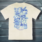 Simply Southern mineral wash bone t-shirt with blue coastal icons graphic on back and small sea turtle graphic on front