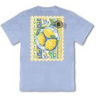 Simply Southern mineral washed faded blue t-shirt featuring a lemon stamp graphic on the back