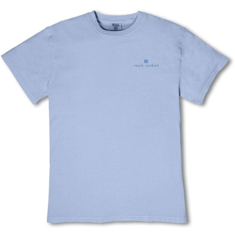 Simply Southern mineral washed faded blue short sleeve t-shirt with small logo on front chest