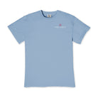 Front view of Simply Southern premium mineral washed short sleeve T-shirt in Faded Blue featuring the small pink Simply Southern Collection logo on the left chest.
