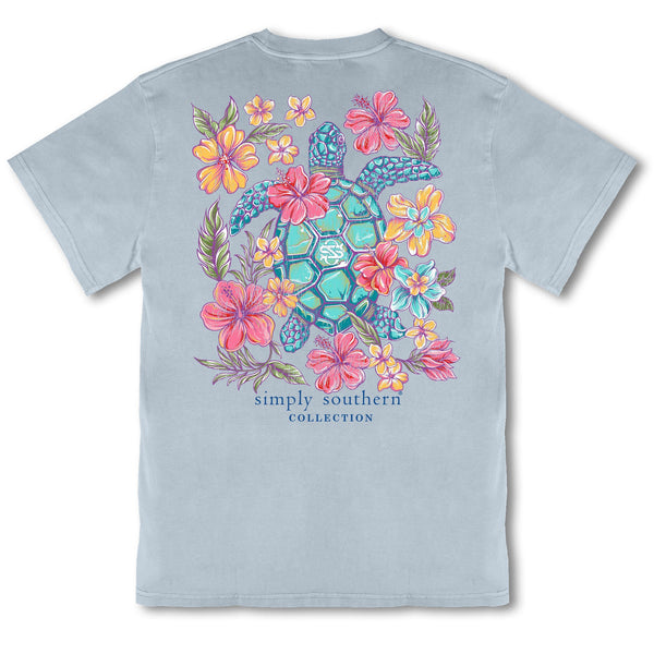 Simply Southern Floral Sea Turtle Mineral Wash T-Shirt – Ashen Blue