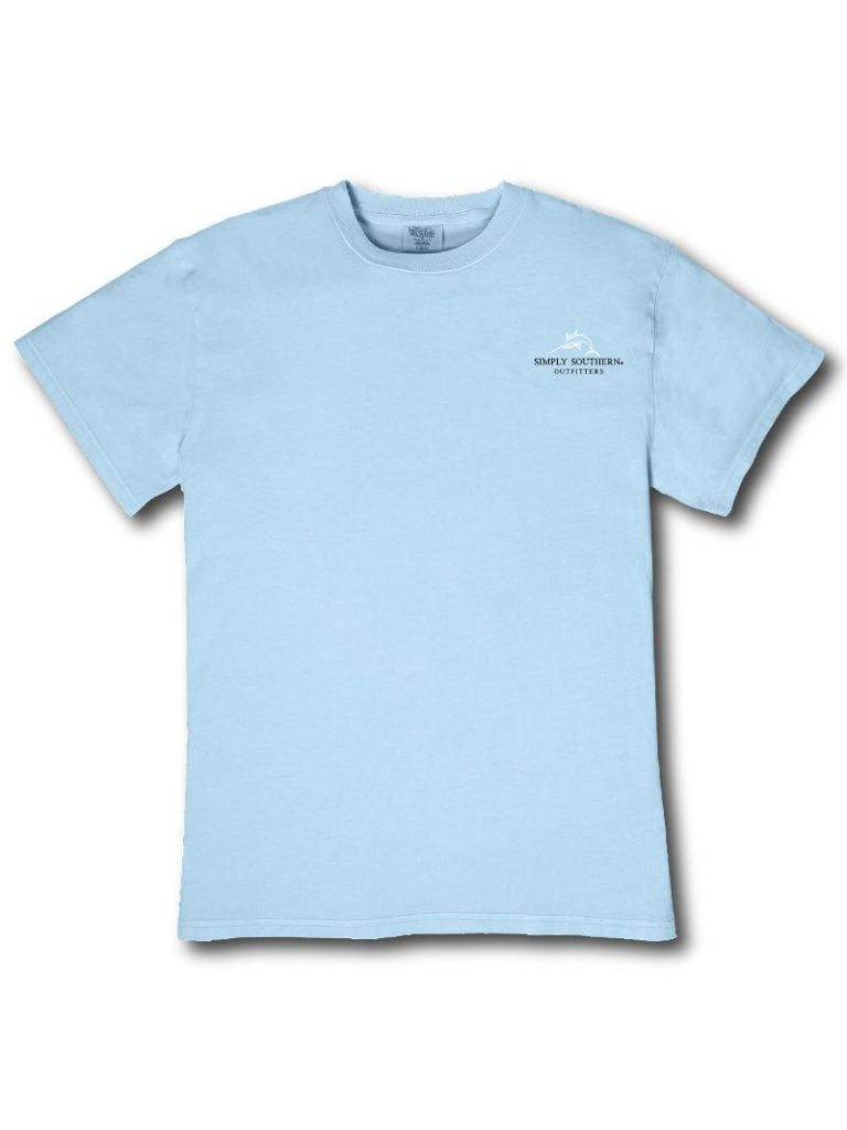 Simply Southern glacier blue short sleeve t-shirt with small fishing logo on front chest