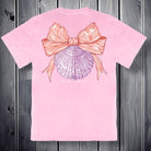 Simply Southern mineral wash pink shell bow graphic t-shirt back view