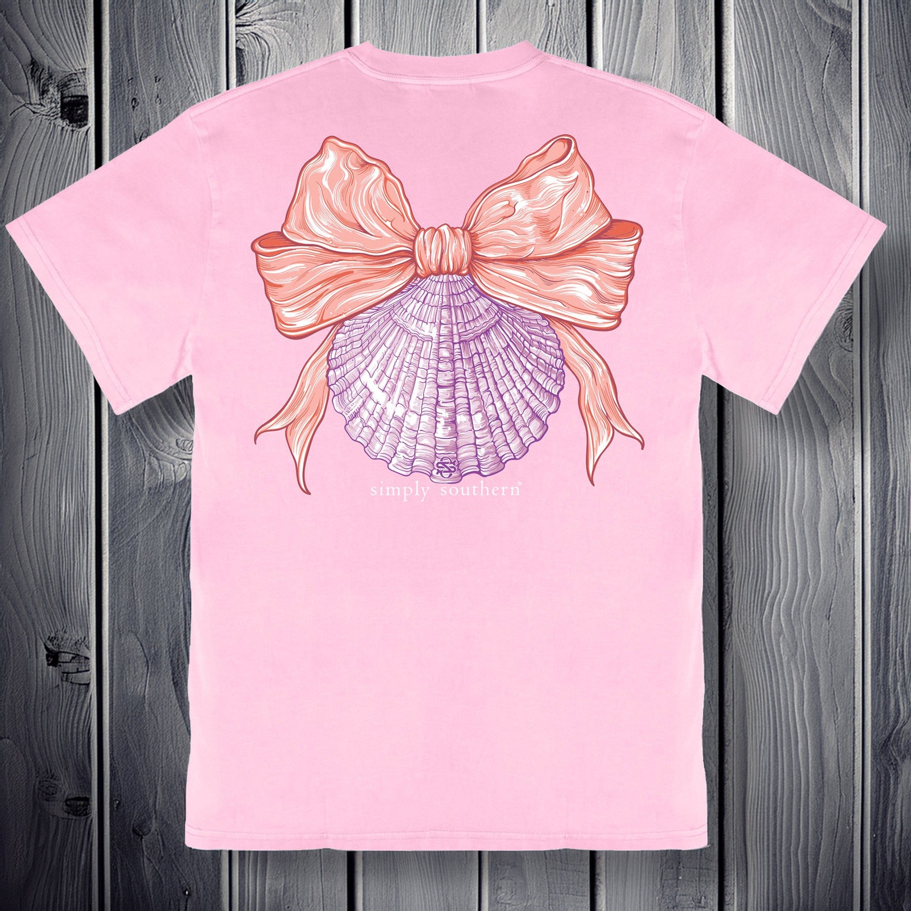 Simply Southern mineral wash pink shell bow graphic t-shirt back view